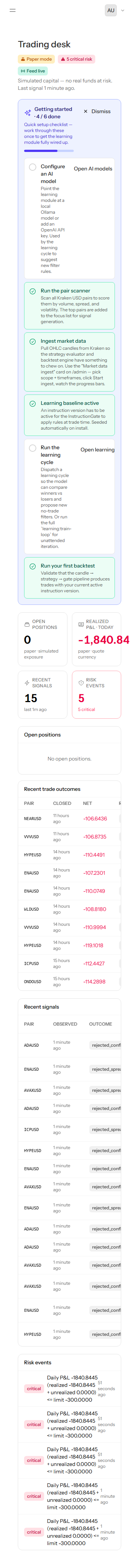 One screen that tells you what the machine did and why on mobile — GreatDane Trades screenshot